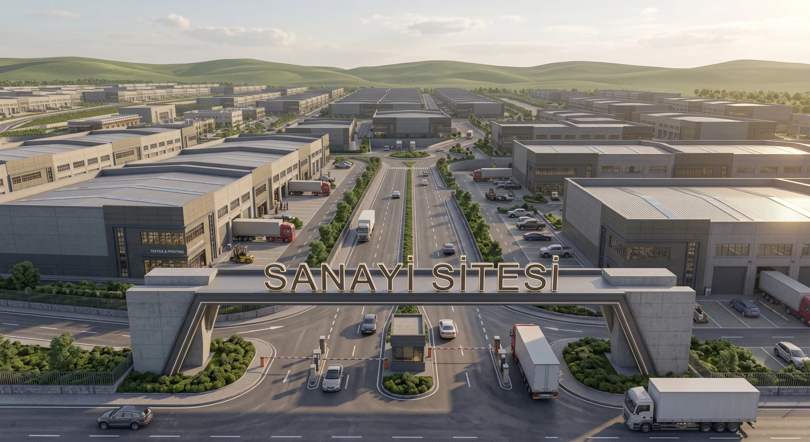 Sanayi sitesi tabelalı giriş konsepti